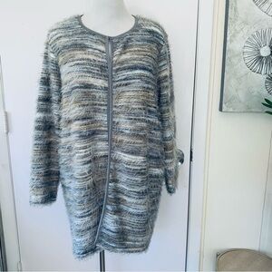 NWT Calvin Klein fluffy polyester donegal long cardigan size L